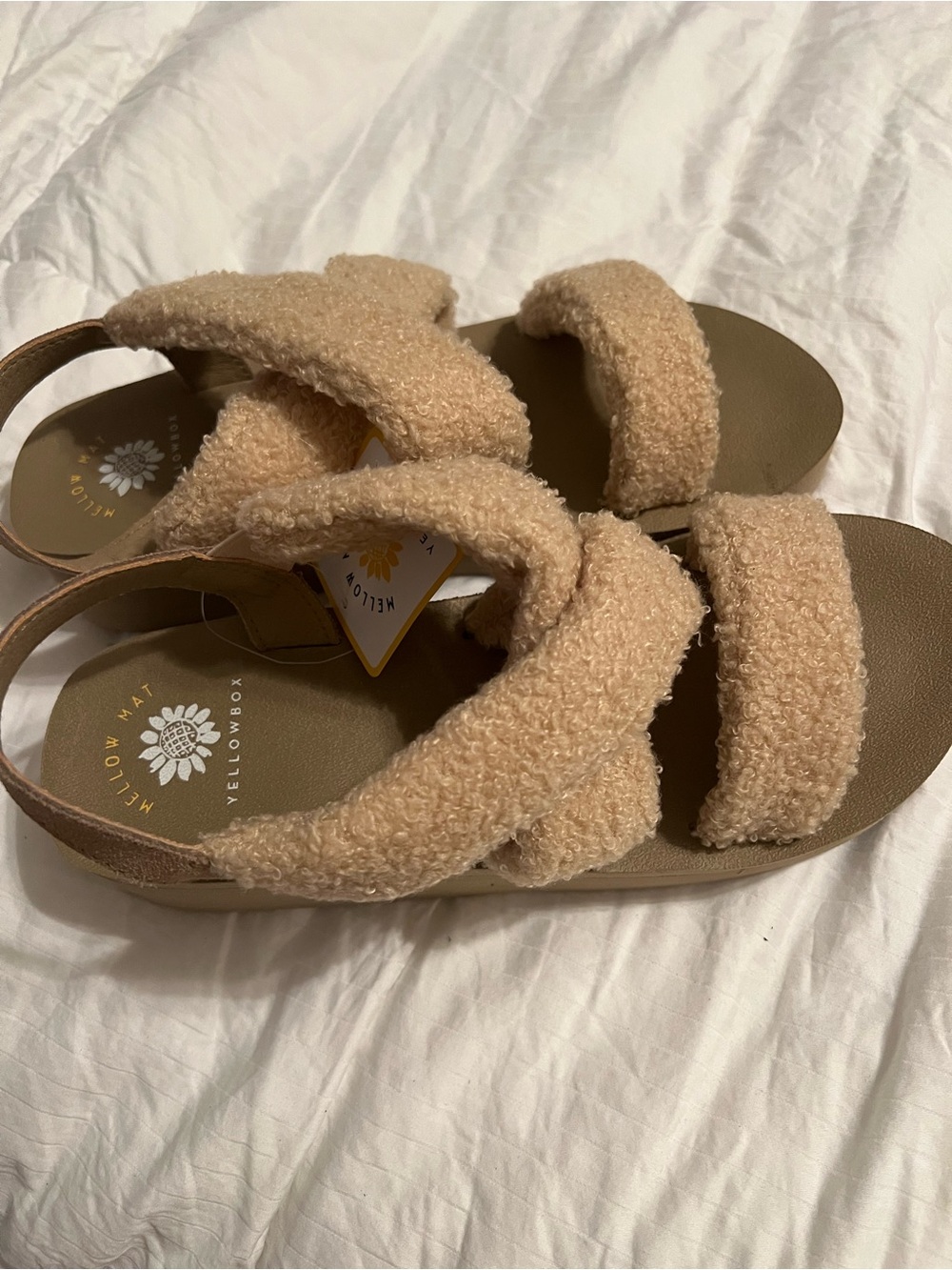Yellow Box Beige Sherpa Strap Sandals